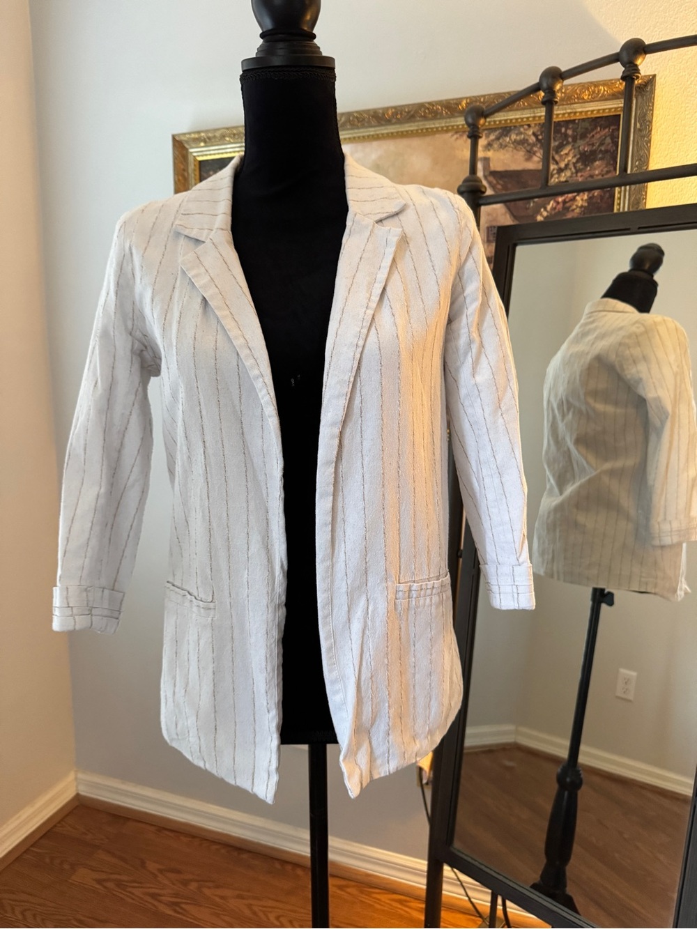 Very J White Blazer with Subtle Gray Pinstripes